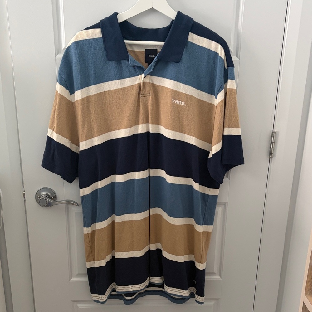 Vans Multi-Stripe Polo in Navy, Light Blue & Tan